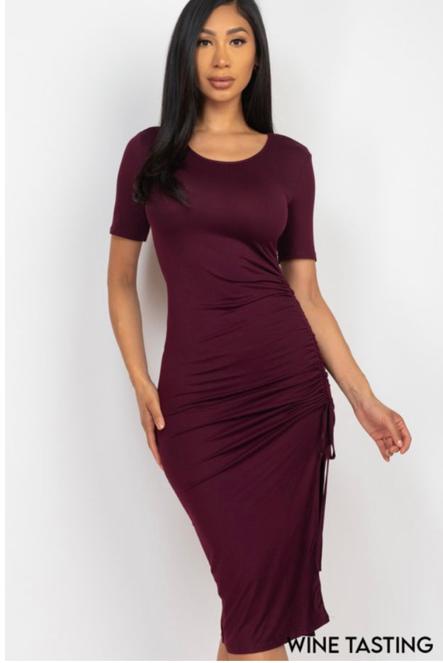 DRAWSTRING SIDE SPLIT DRESS