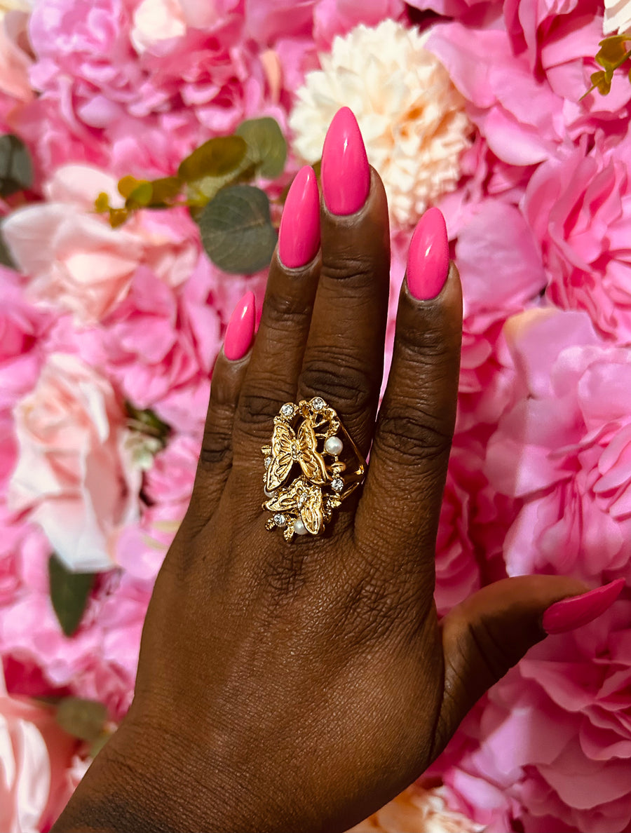 Butterly Gold Pearl Ring