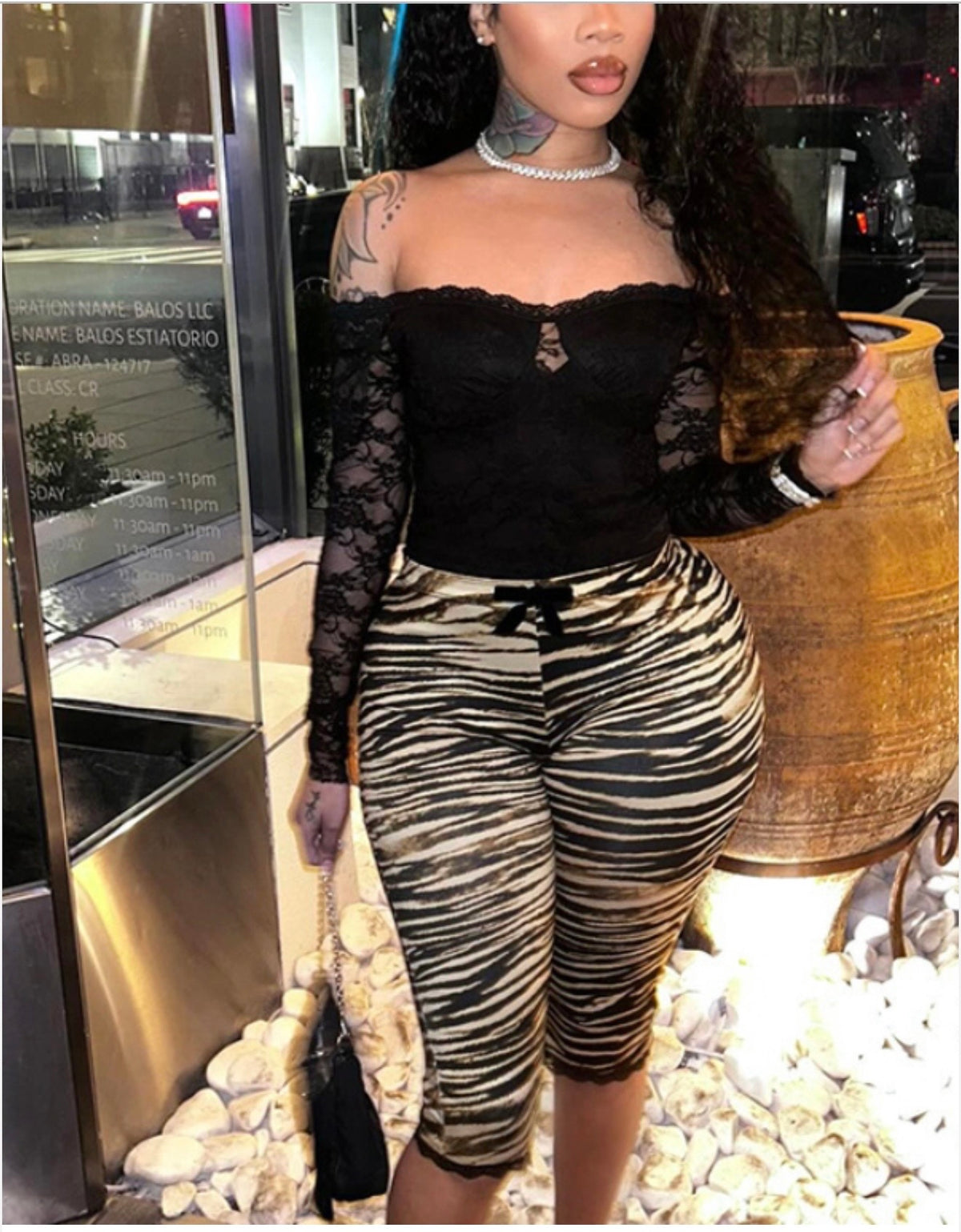 Leopard  lace trim Capri Pants